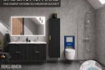 Komplett baderomspakke ADEL BLACK 120 cm – dobbelservant, Geberit, vegghengt toalett og Hansgrohe  